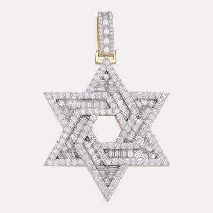 925 Sterling Silver Baguette Moissanite Star Of David Pendant - Large