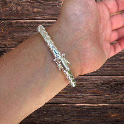 925 Sterling Silver 7mm Rounded Franco Bracelet W. Box Clasp