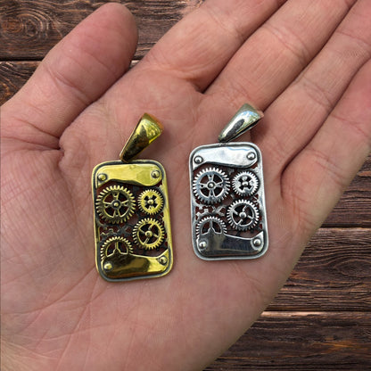 925 Sterling Silver Gears On A Dog Tag Pendant