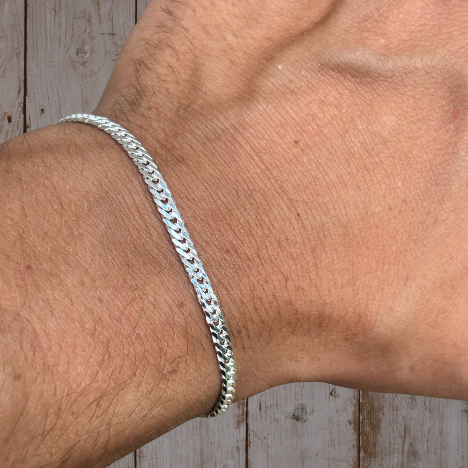 925 Sterling Silver 3.5mm Double Curb Bracelet