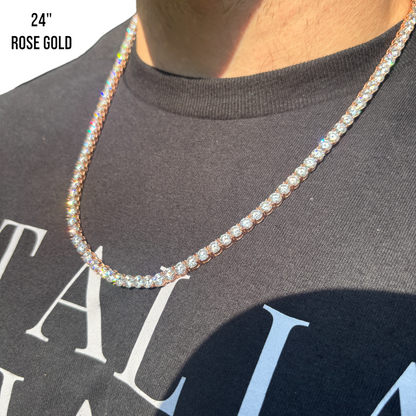 925 Sterling Silver 5mm Tennis Chain Necklace - CZ Or Moissanite