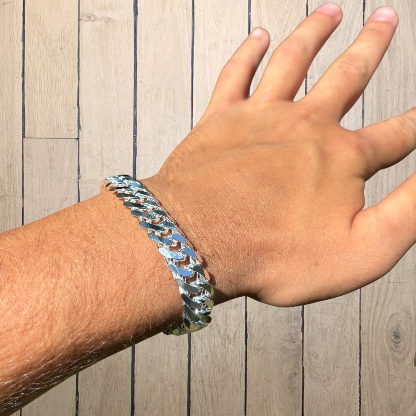 925 Sterling Silver 12mm Double Curb Bracelet