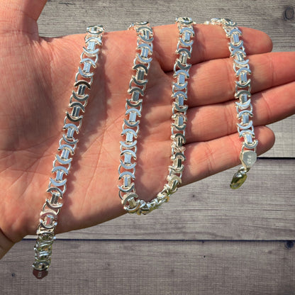 925 Sterling Silver 8mm Flat Byzantine Chain Necklace