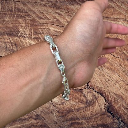 925 Sterling Silver 7mm Fancy Hermes Rolo Link Bracelet