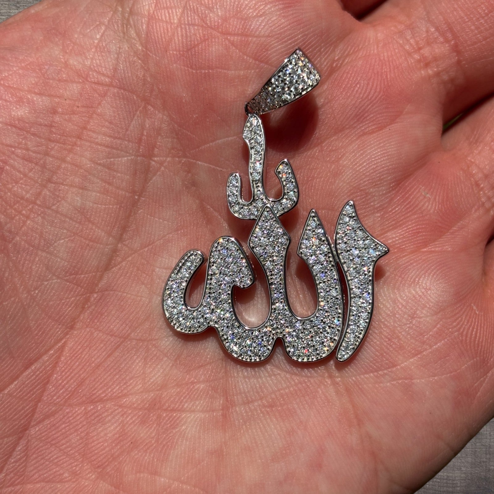 925 Sterling Silver Allah Pendant With Moissanite