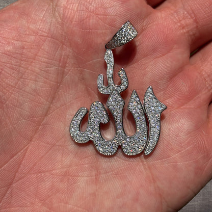 925 Sterling Silver Allah Pendant With Moissanite