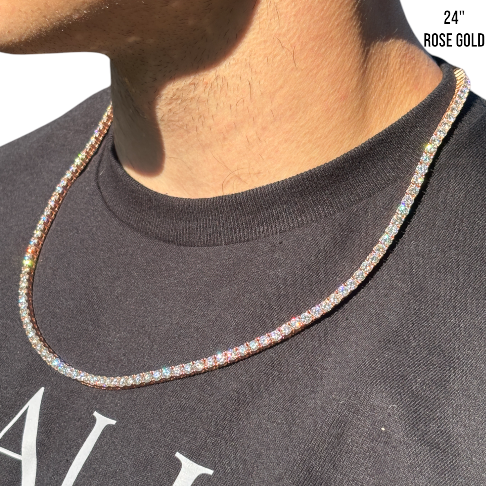 925 Sterling Silver 4mm Tennis Chain Necklace - CZ Or Moissanite