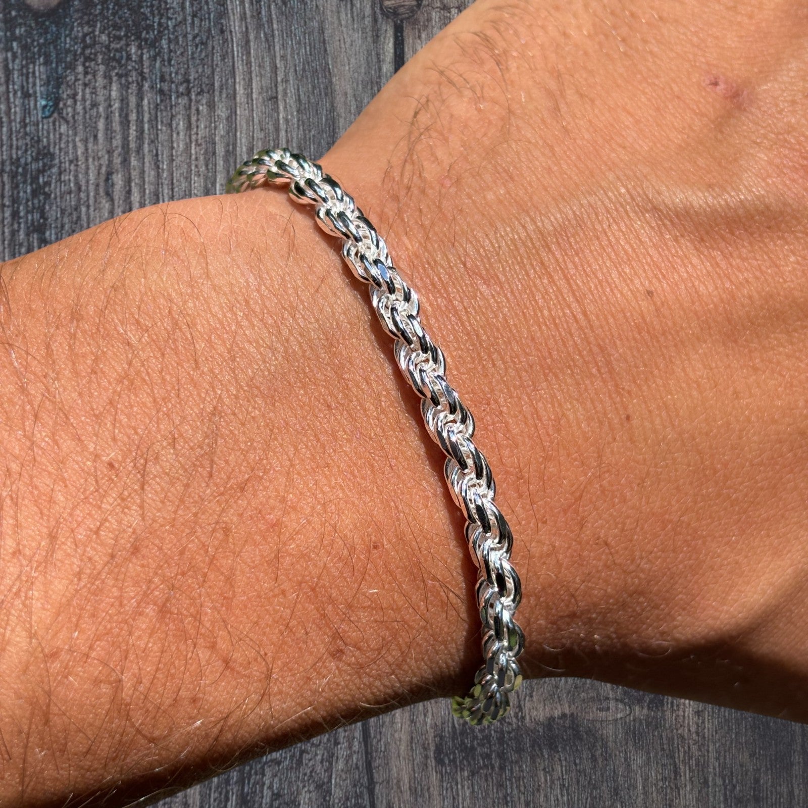 925 Sterling Silver 5mm Diamond Cut Rope Bracelet