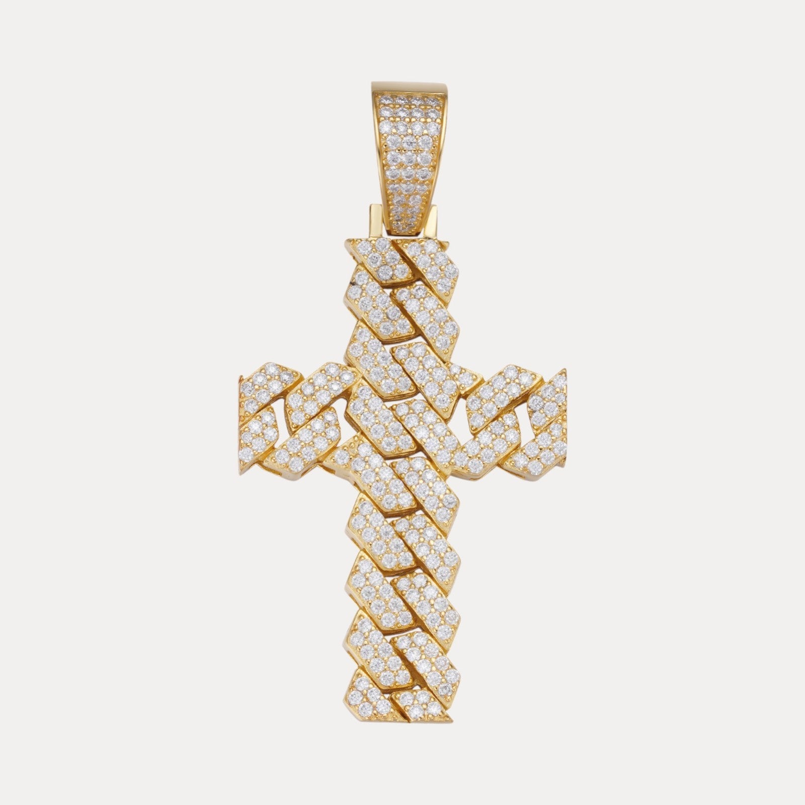 925 Sterling Silver Cuban Prong Cross With Moissanite - Medium