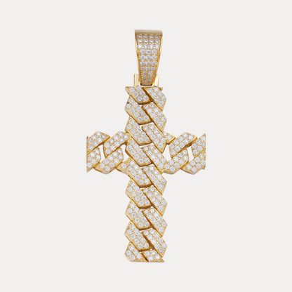 925 Sterling Silver Cuban Prong Cross With Moissanite - Medium