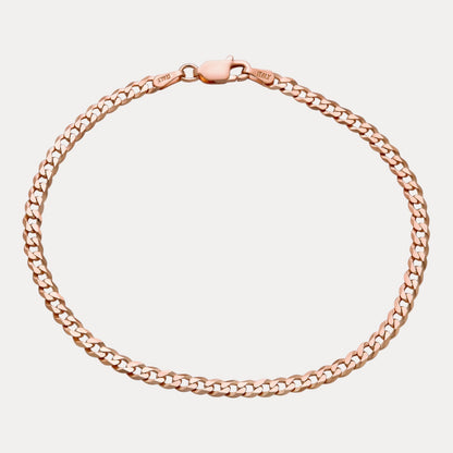 925 Sterling Silver 3mm Flat Curb Bracelet