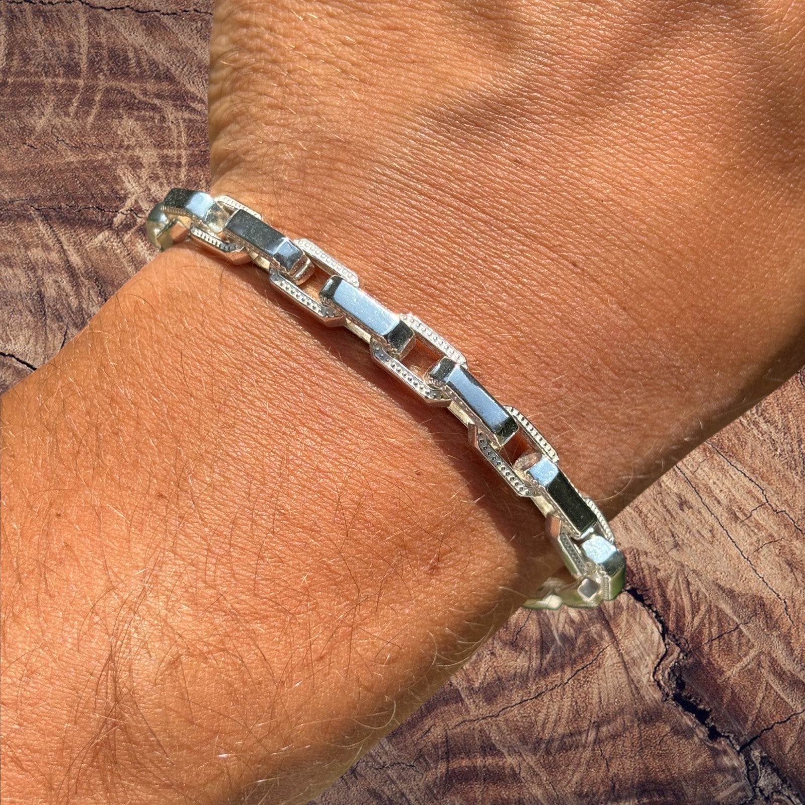 925 Sterling Silver 7mm Fancy Hermes Rolo Link Bracelet