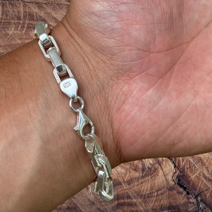 925 Sterling Silver 7mm Fancy Hermes Rolo Link Bracelet