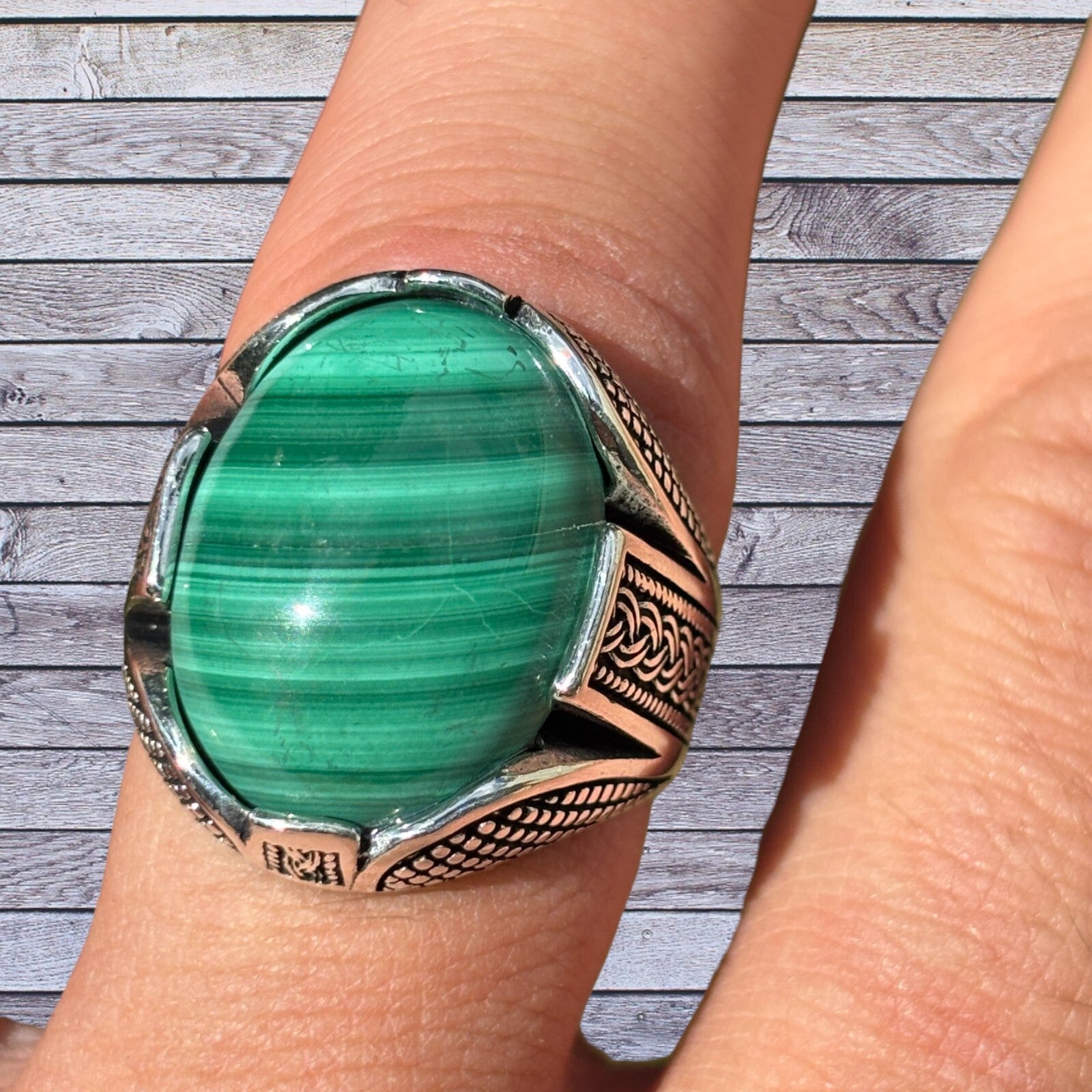 925 Sterling Silver Green Malachite Ring