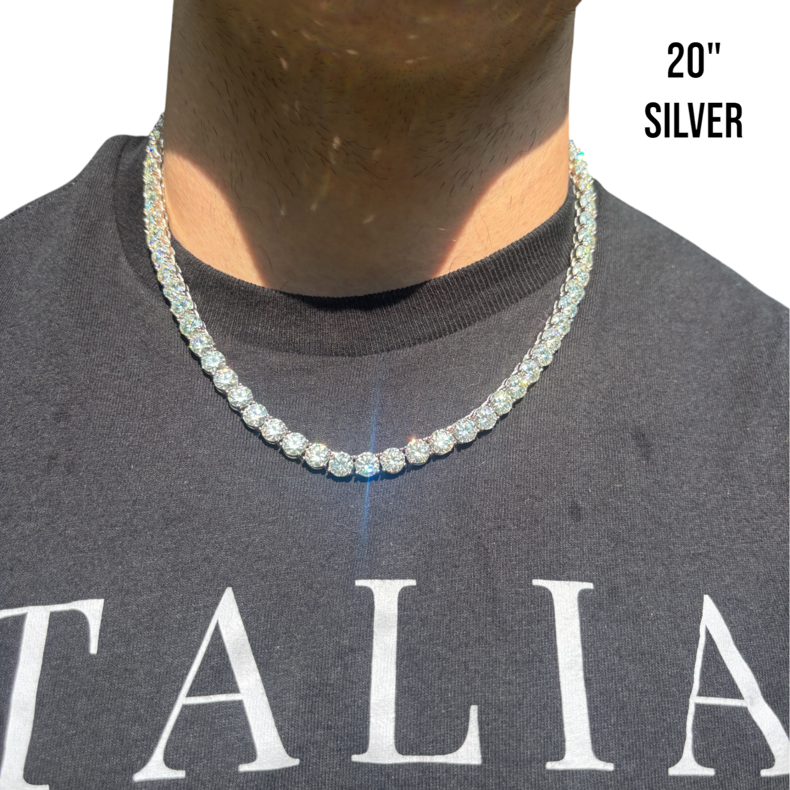 925 Sterling Silver 7mm Tennis Chain Necklace - CZ Or Moissanite