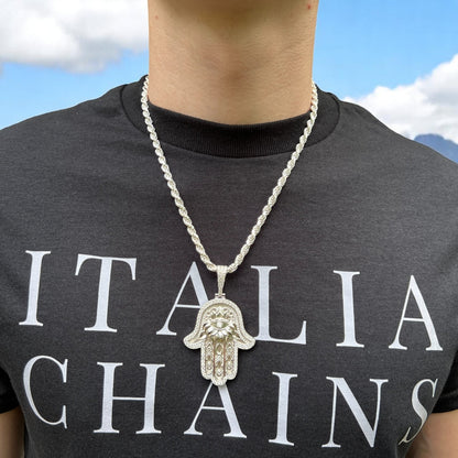 925 Sterling Silver Hamsa Hand Pendant With Moissanite - Large