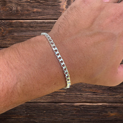 925 Sterling Silver 4mm Square Curb Bracelet
