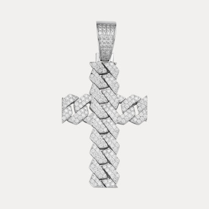 925 Sterling Silver Cuban Prong Cross With Moissanite - Medium
