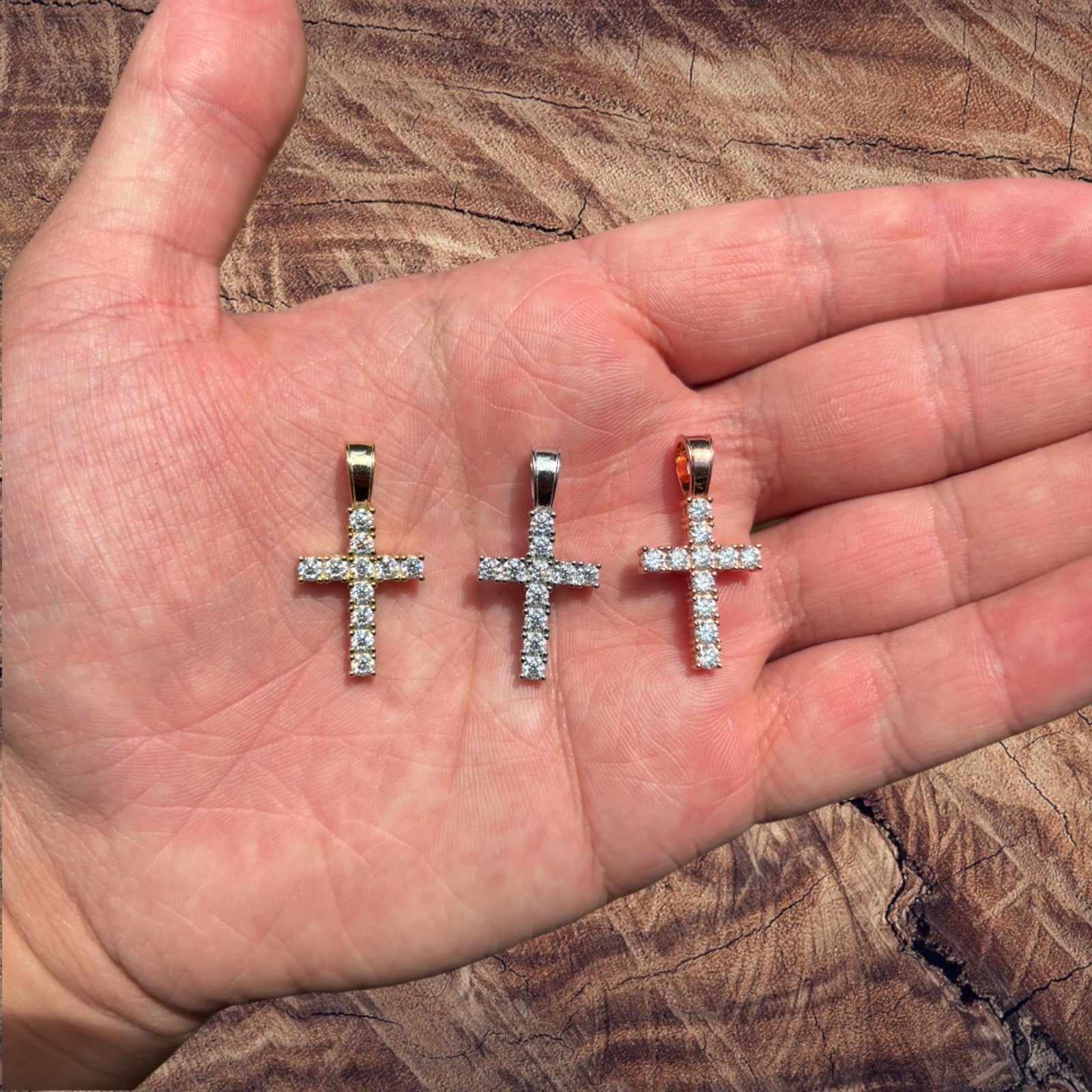 925 Sterling Silver Small Tennis Cross Pendant With Moissanite - Small