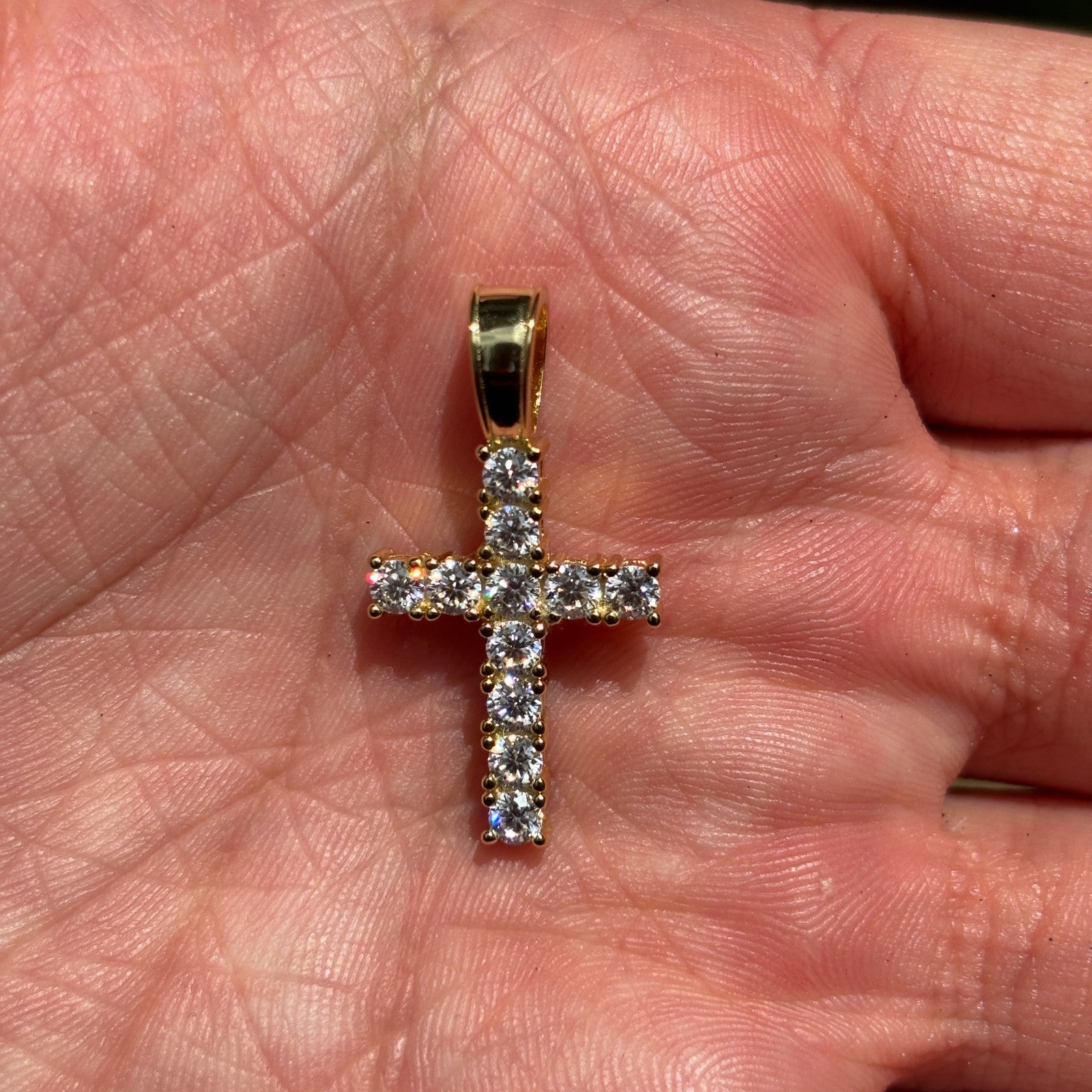 925 Sterling Silver Small Tennis Cross Pendant With Moissanite - Small