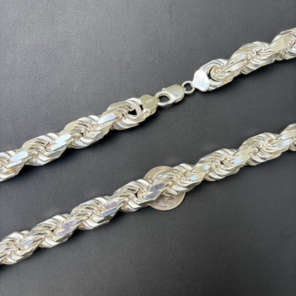 925 Sterling Silver 14mm Diamond Cut Rope Chain Necklace