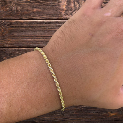 925 Sterling Silver 3mm Diamond Cut Rope Bracelet