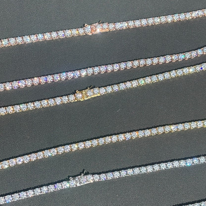 925 Sterling Silver 4mm Tennis Chain Necklace - CZ Or Moissanite