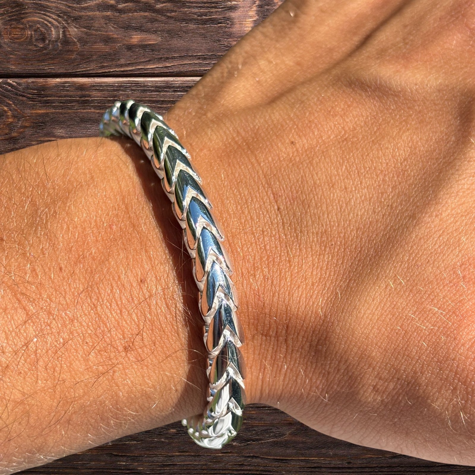 925 Sterling Silver 7mm Rounded Franco Bracelet W. Box Clasp