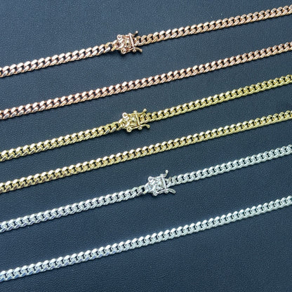 925 Sterling Silver 4mm Miami Cuban W. Box Clasp Chain Necklace