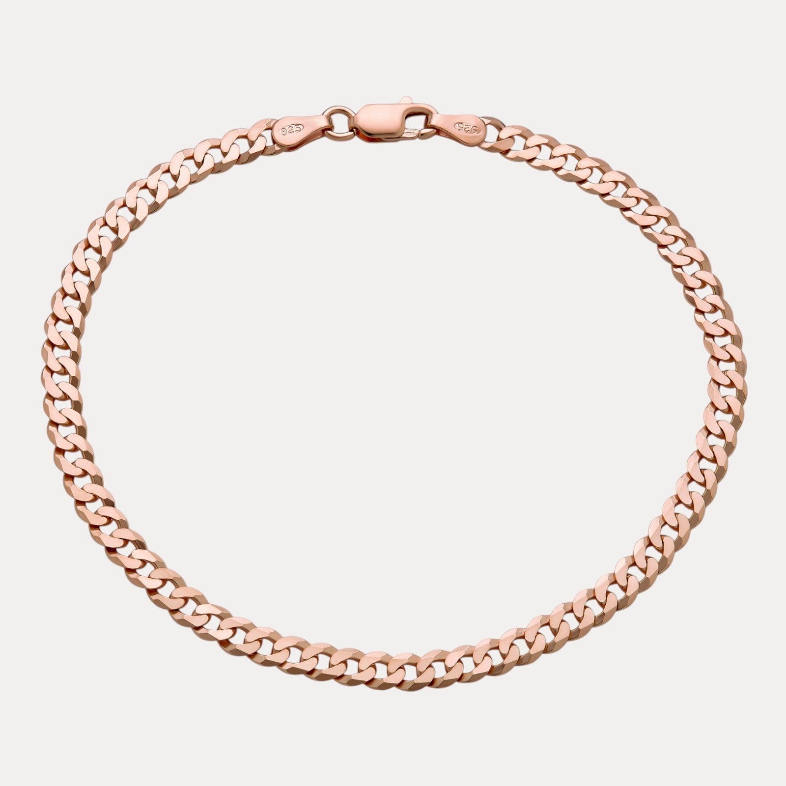 925 Sterling Silver 4mm Flat Curb Bracelet