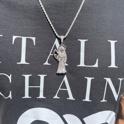 925 Sterling Silver Grim Reaper Pendant With Moissanite