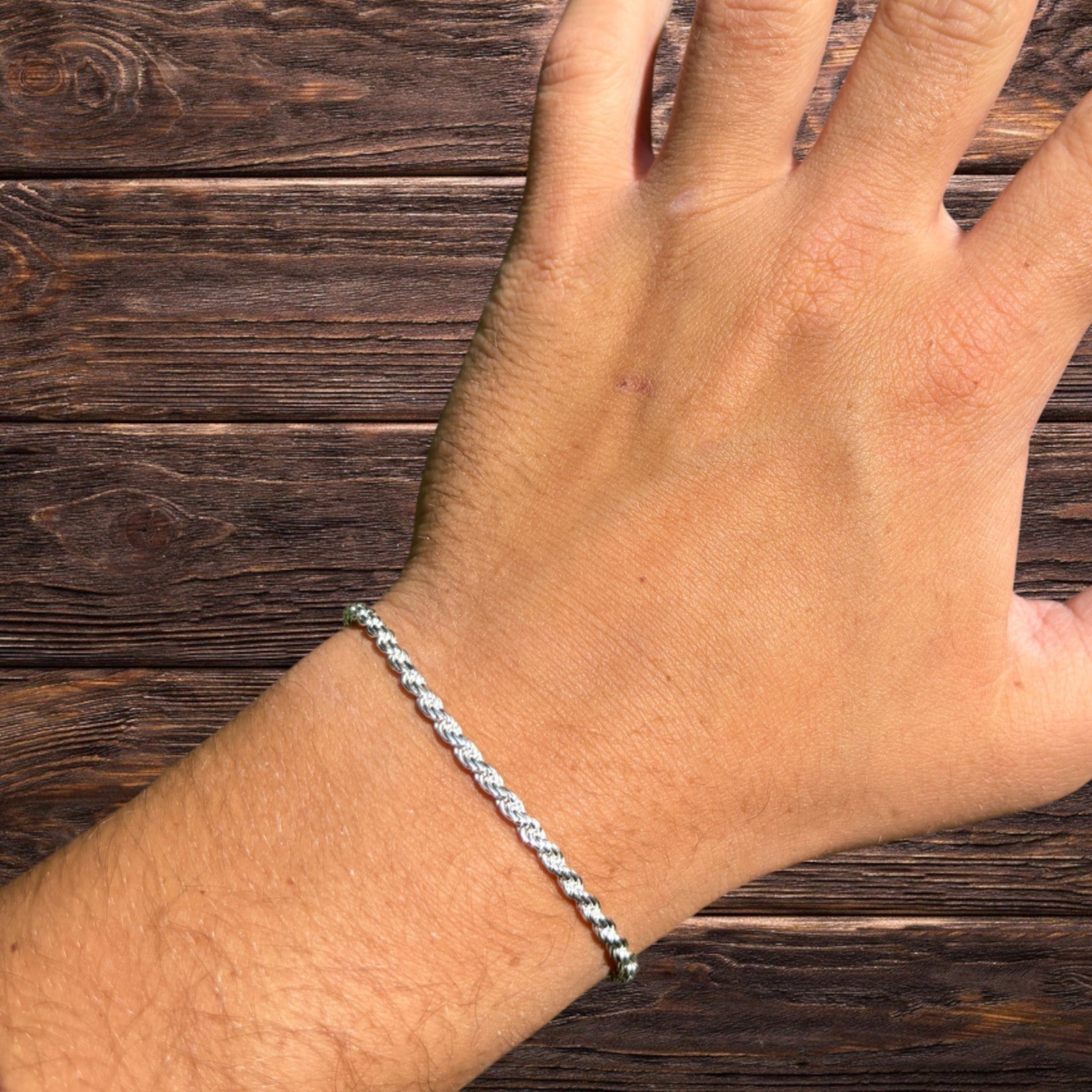 925 Sterling Silver 3mm Diamond Cut Rope Bracelet