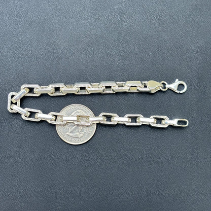 925 Sterling Silver 7mm Fancy Hermes Rolo Link Bracelet