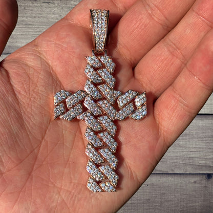 925 Sterling Silver Cuban Prong Cross With Moissanite - Large