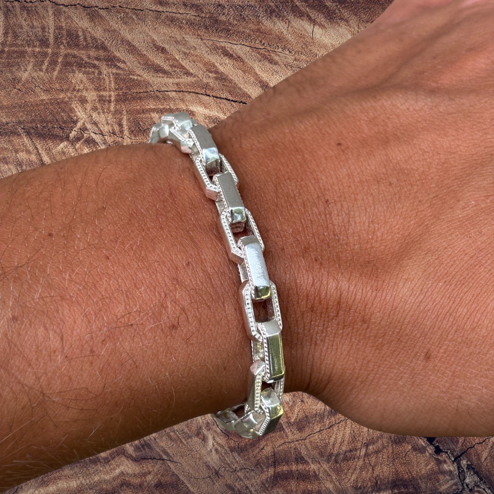 925 Sterling Silver 7mm Fancy Hermes Rolo Link Bracelet