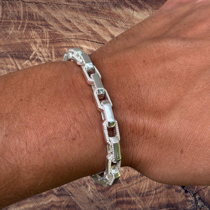 925 Sterling Silver 7mm Fancy Hermes Rolo Link Bracelet