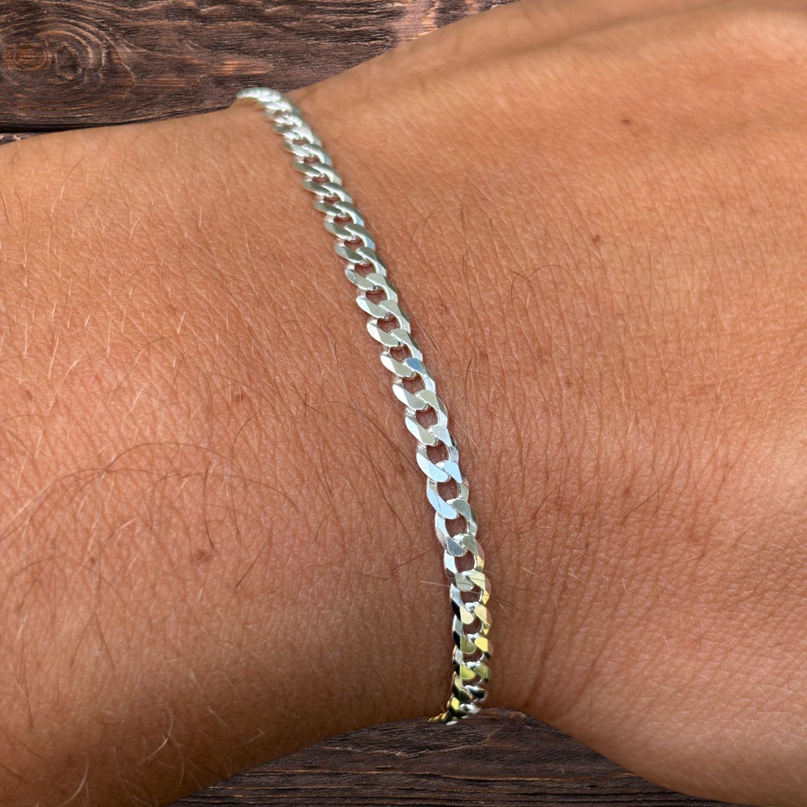 925 Sterling Silver 3mm Flat Curb Bracelet