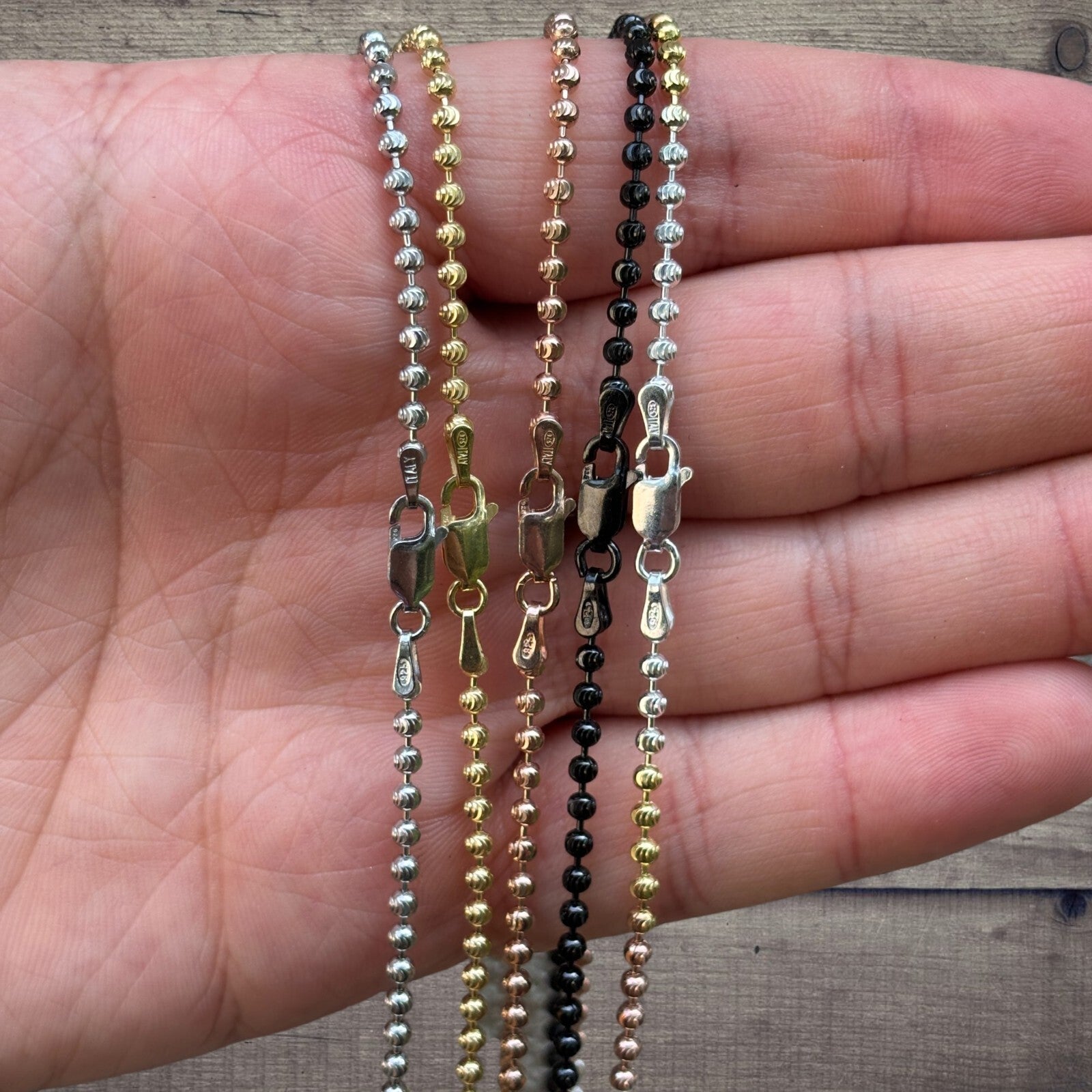 925 Sterling Silver 2.5mm Bead Chain Necklace