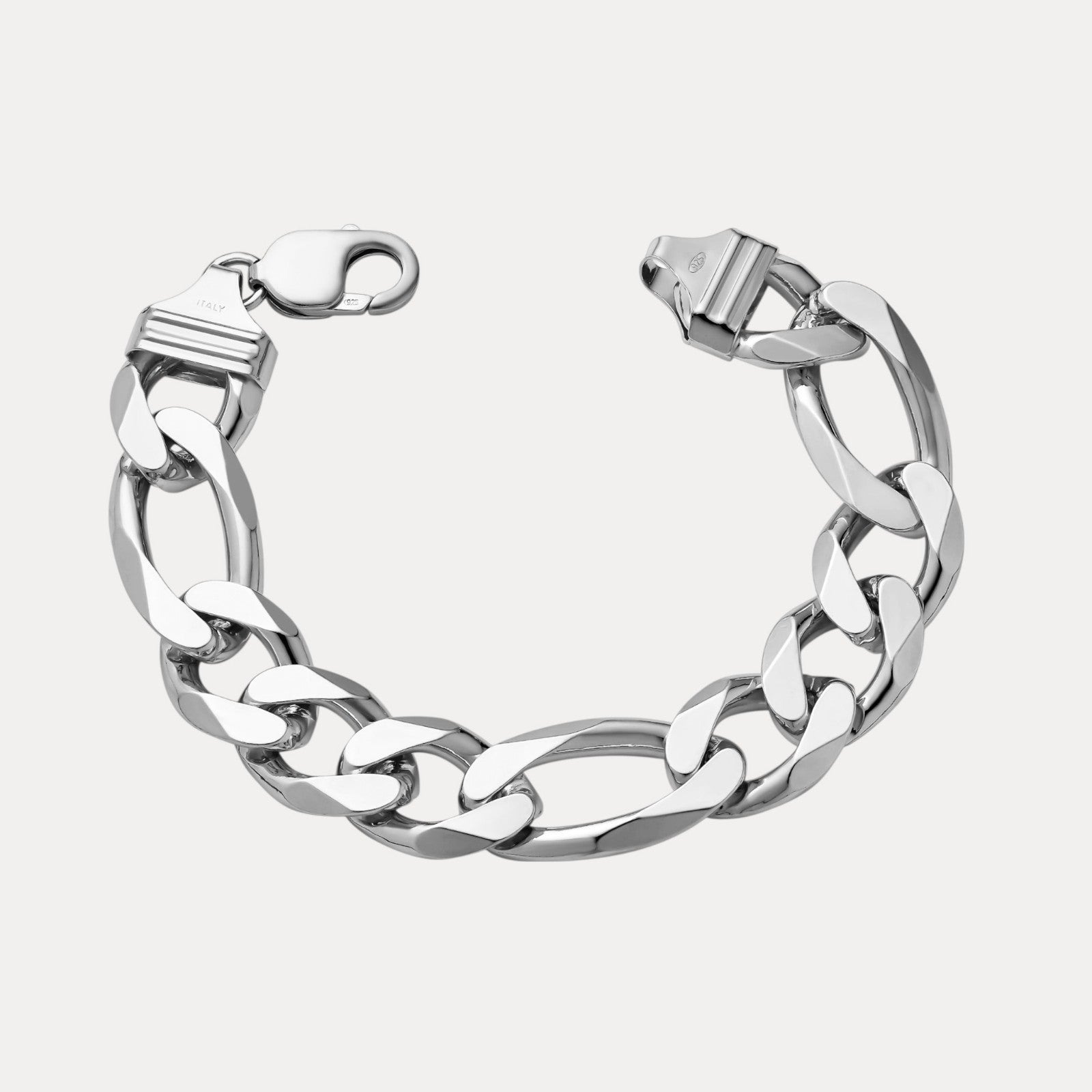 925 Sterling Silver 15mm Figaro Bracelet