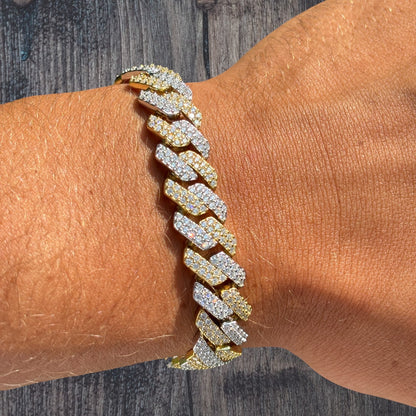 925 Sterling Silver 12mm Moissanite Cuban Prong Bracelet