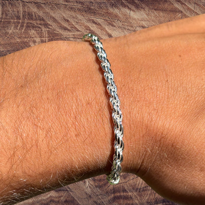 925 Sterling Silver 4mm Diamond Cut Rope Bracelet