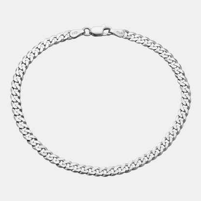 925 Sterling Silver 4mm Flat Curb Bracelet