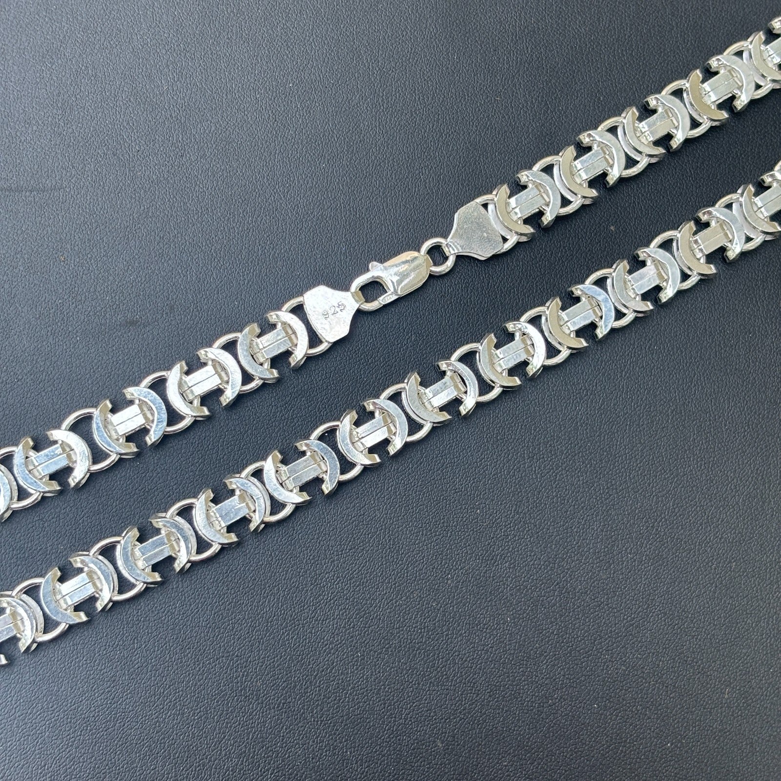 925 Sterling Silver 10mm Flat Byzantine Chain Necklace