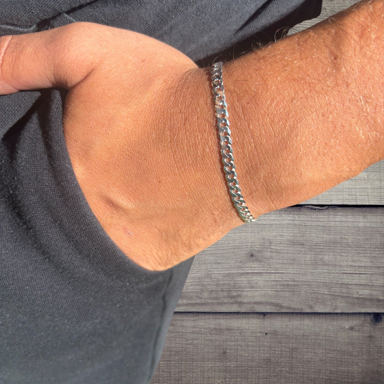 925 Sterling Silver 4mm Flat Curb Bracelet