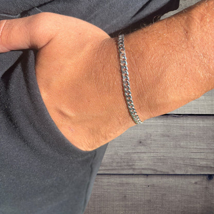 925 Sterling Silver 4mm Flat Curb Bracelet