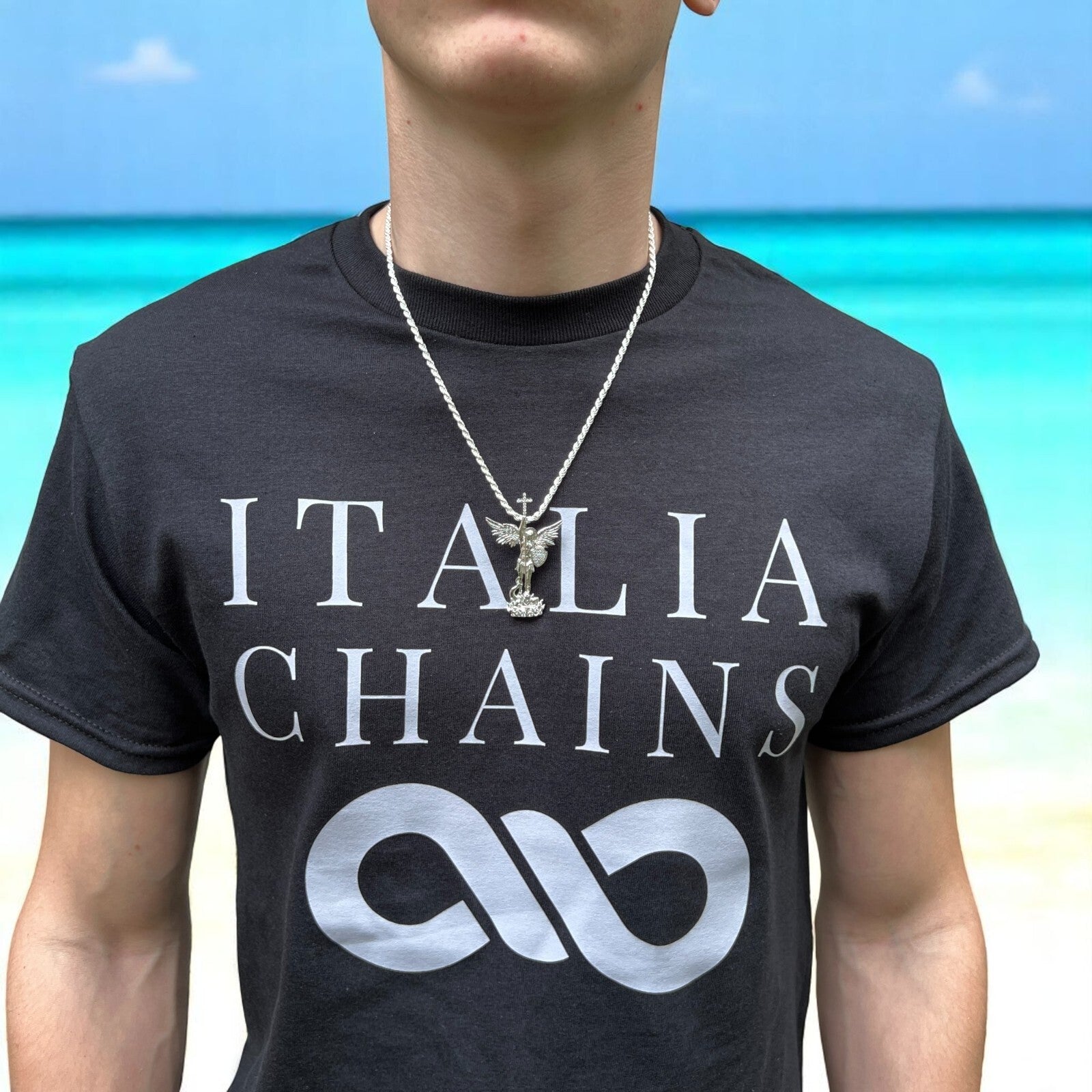 925 Sterling Silver St Michael Pendant With Moissanite - Medium