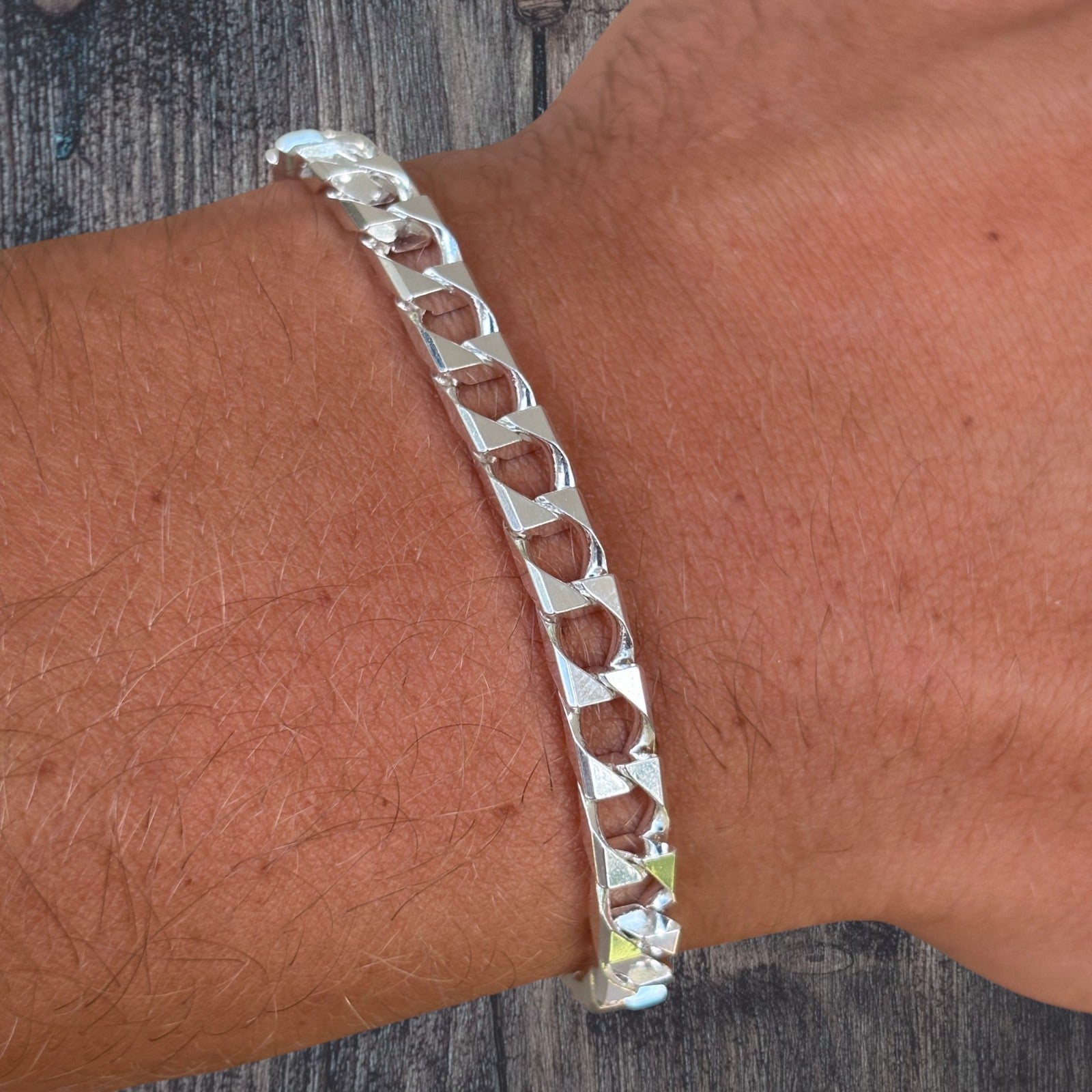 925 Sterling Silver 6mm Square Curb Bracelet