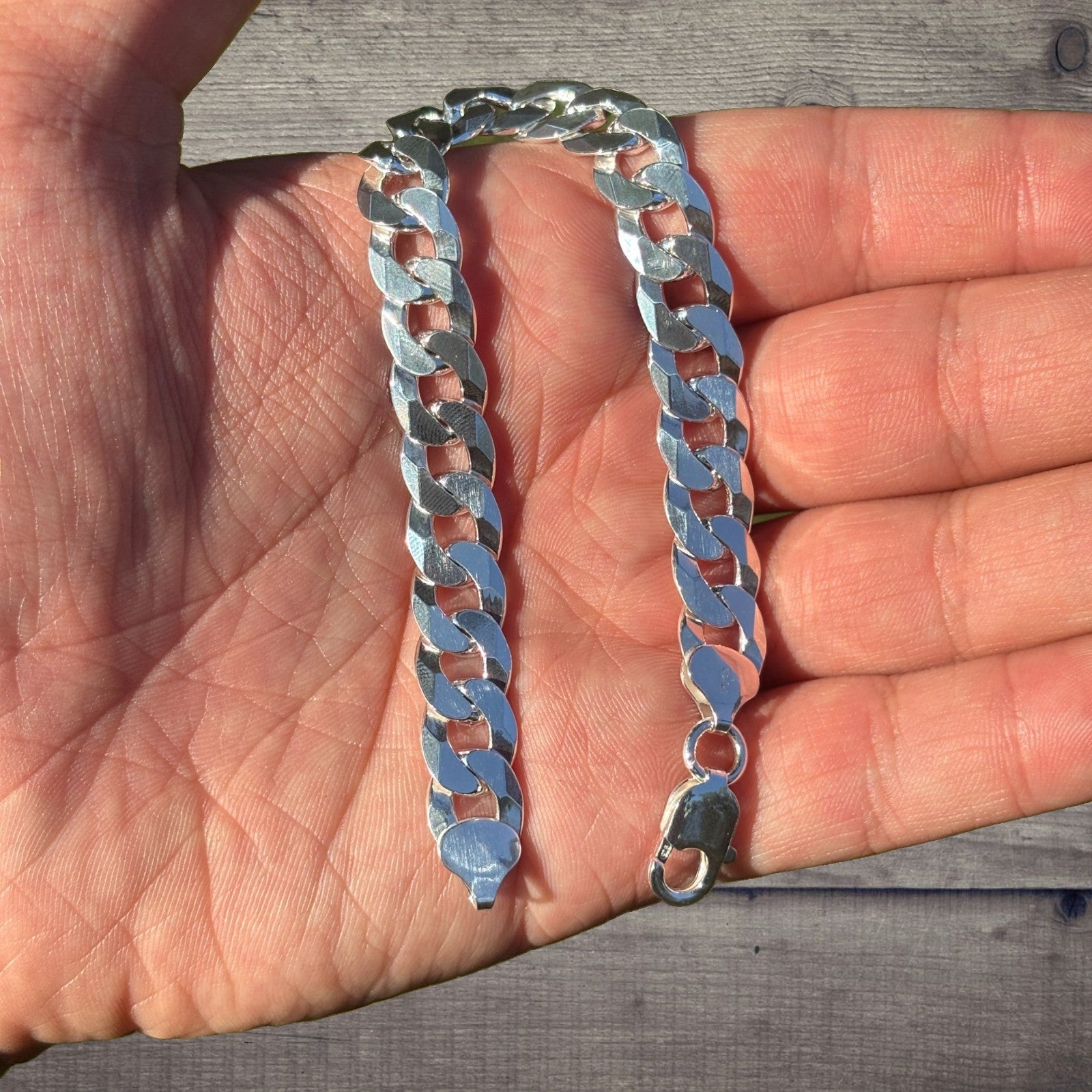 925 Sterling Silver 10.5mm Flat Curb Bracelet