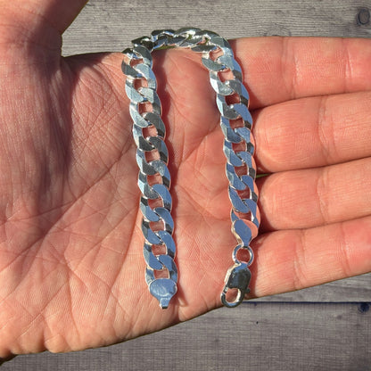 925 Sterling Silver 10.5mm Flat Curb Bracelet