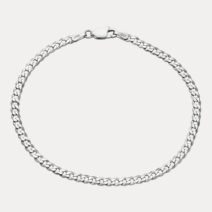 925 Sterling Silver 3mm Flat Curb Bracelet